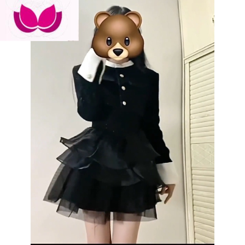 七斓宫廷风复古高级感甜酷法式千金小香风套装蓬蓬裙女公主裙套古 XL 单黑色吊带纱裙