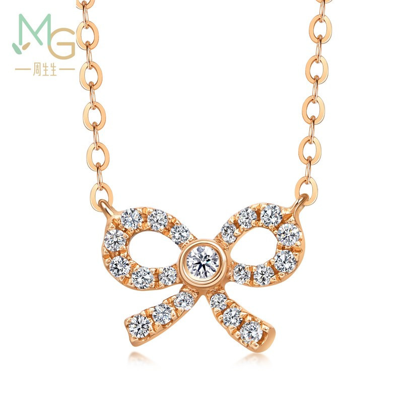 周生生chowsangsang18k玫瑰金薄荷系列蝴蝶结钻石项链92287n