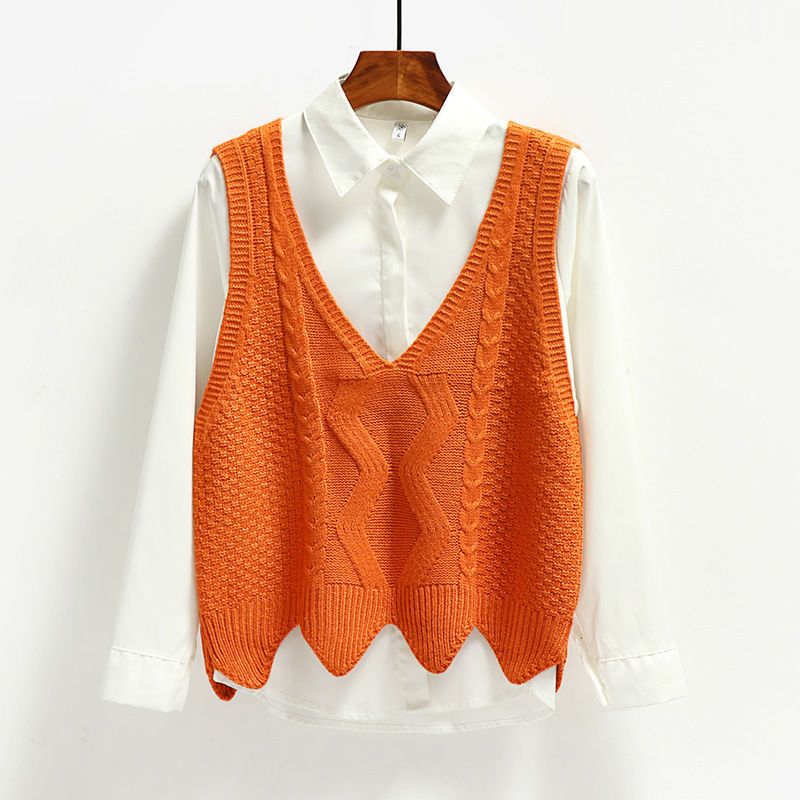威珺女士马甲 春秋装韩版女装毛背心针织马甲露背无袖套头毛衣坎肩v领