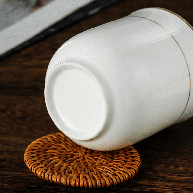 顺心优 陶瓷带盖纯白莲花茶杯 380ml/个高清大图