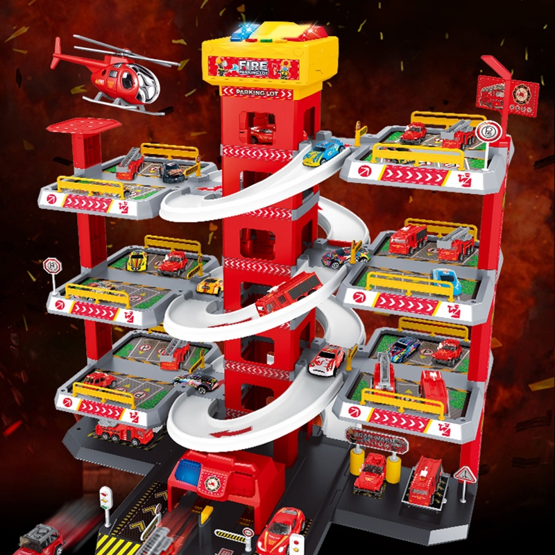 静蝉幽格轨道车停车场玩具车小汽车套装消防34岁儿童6男孩