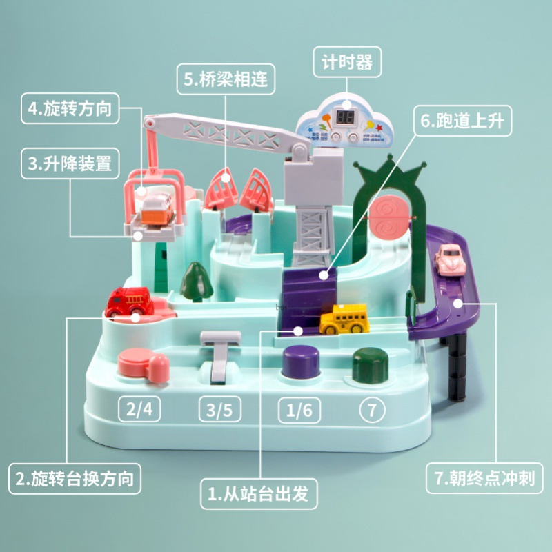 儿童抖音小火车轨道车爬楼梯玩具汽车闯关大冒险智力男孩 闯关大冒险（警车+消防车+救护车） 官方标配