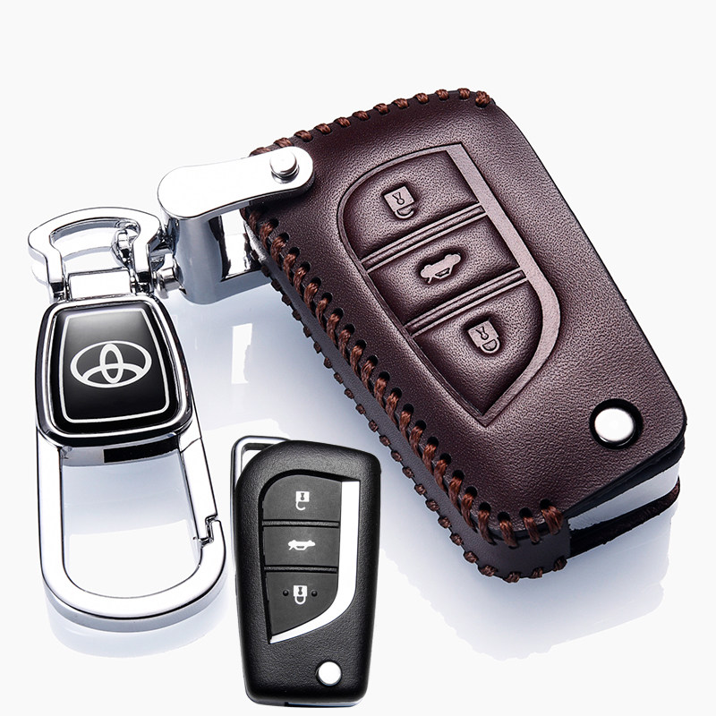 【补贴10%】2021款卡罗拉钥匙套真皮2019一汽全新卡罗拉双擎专用真皮钥匙包扣汽车钥匙包 丰田H款咖色+扣（卡罗拉插钥匙启动）三键