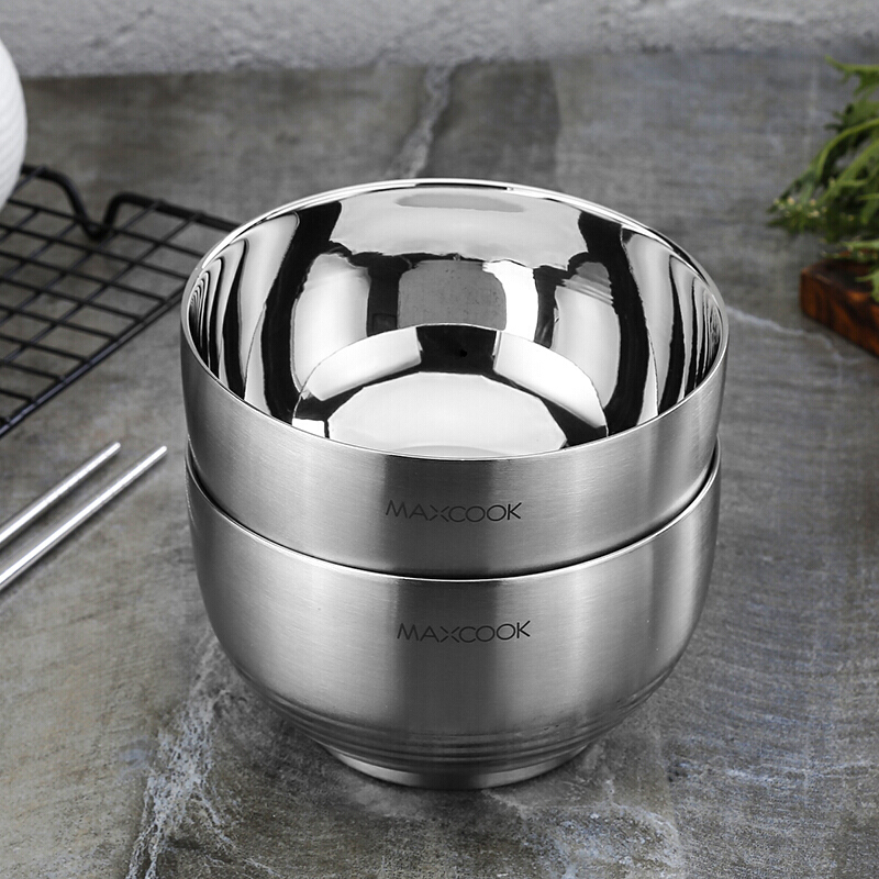 美厨(maxcook)304不锈钢碗 汤碗双层隔热餐具面碗13CM MCWA601