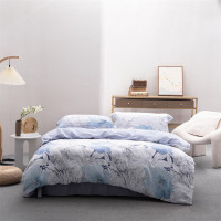 水星家纺 全棉长绒棉60s抗菌印花四件套DH 水墨蓝花 1.8米床 124799/套