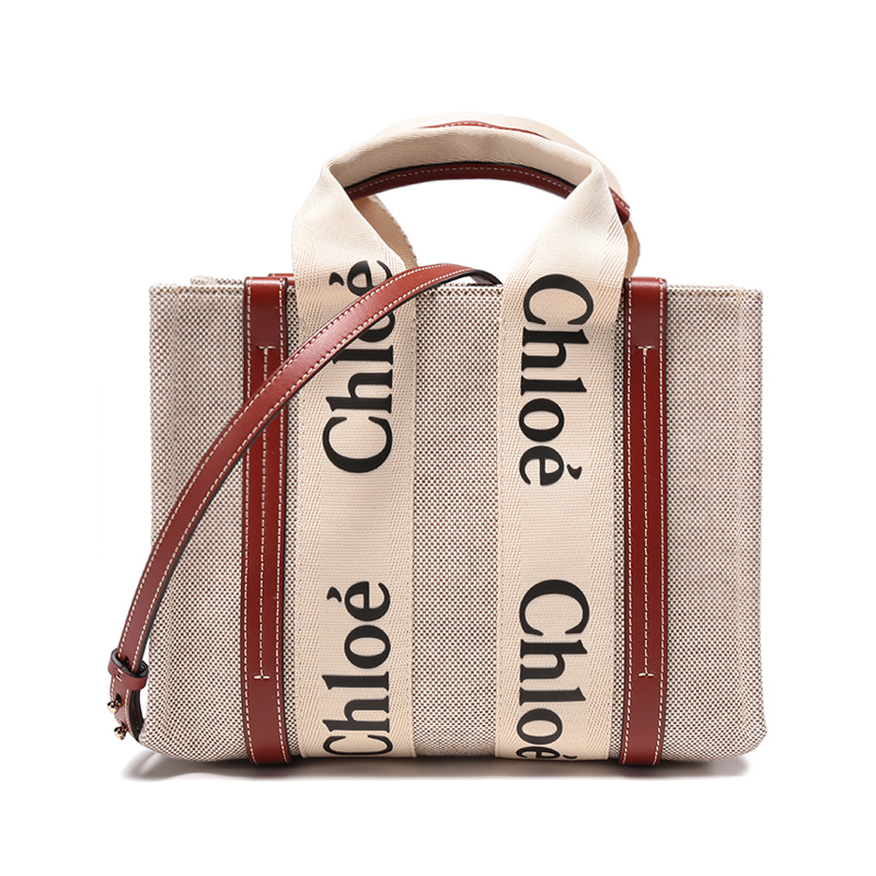 蔻依chloe女士woody系列织物配皮手提单肩斜挎包托特包chc22as397j28