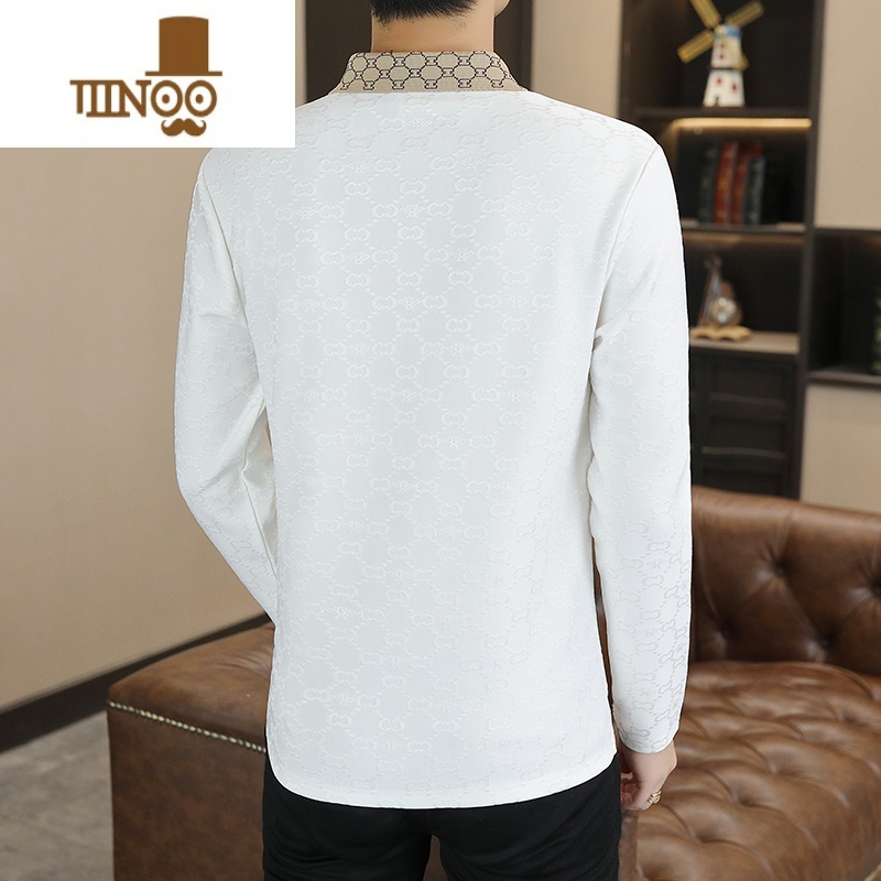 YANXU2023新款秋季长袖翻领T恤男士时尚休闲Polo衫打底衫款男装高清大图