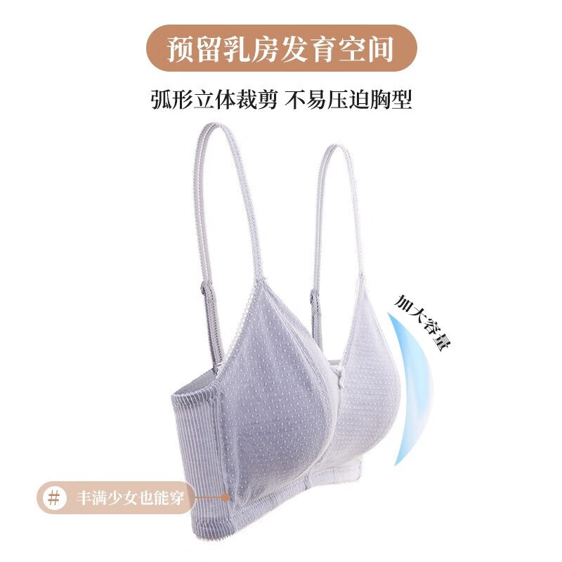 浪莎少女内衣女文胸发育期无钢圈学生初高中生青春18岁舒适透气小背心 麻灰色 32/70AB