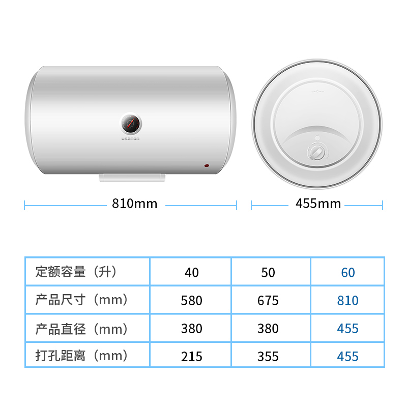 USAOTN/阿诗丹顿家用储水式电热水器60升2000W大功率热水器经济实用出租房优选KC46-N60D20