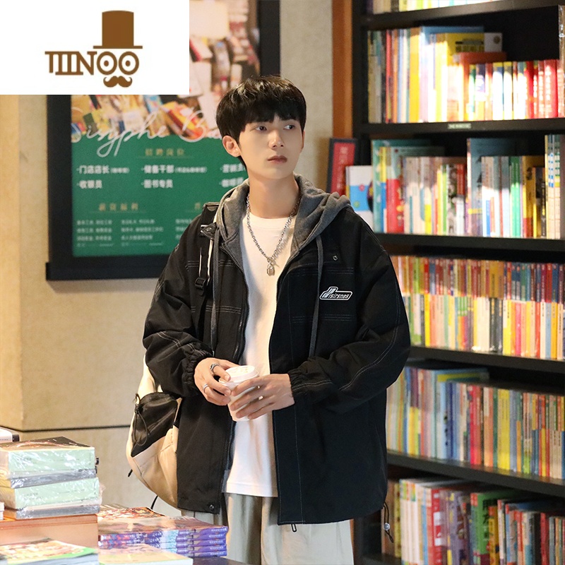 YANXU日系假冲锋衣外套男港风潮牌宽松休闲外穿情侣装秋装工装夹克高清大图