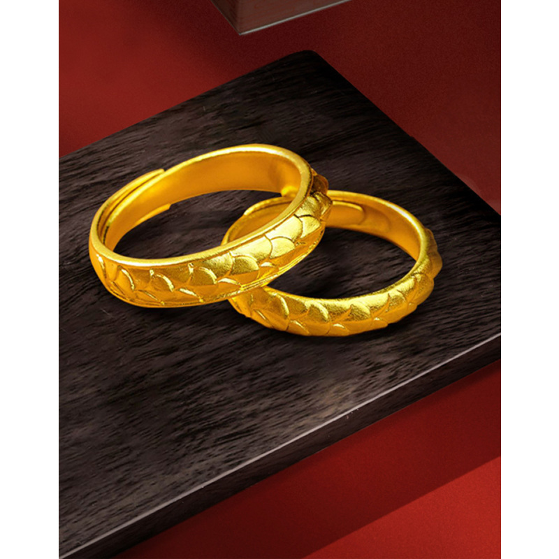 老庙黄金开口鸿运升升足金龙鳞戒指