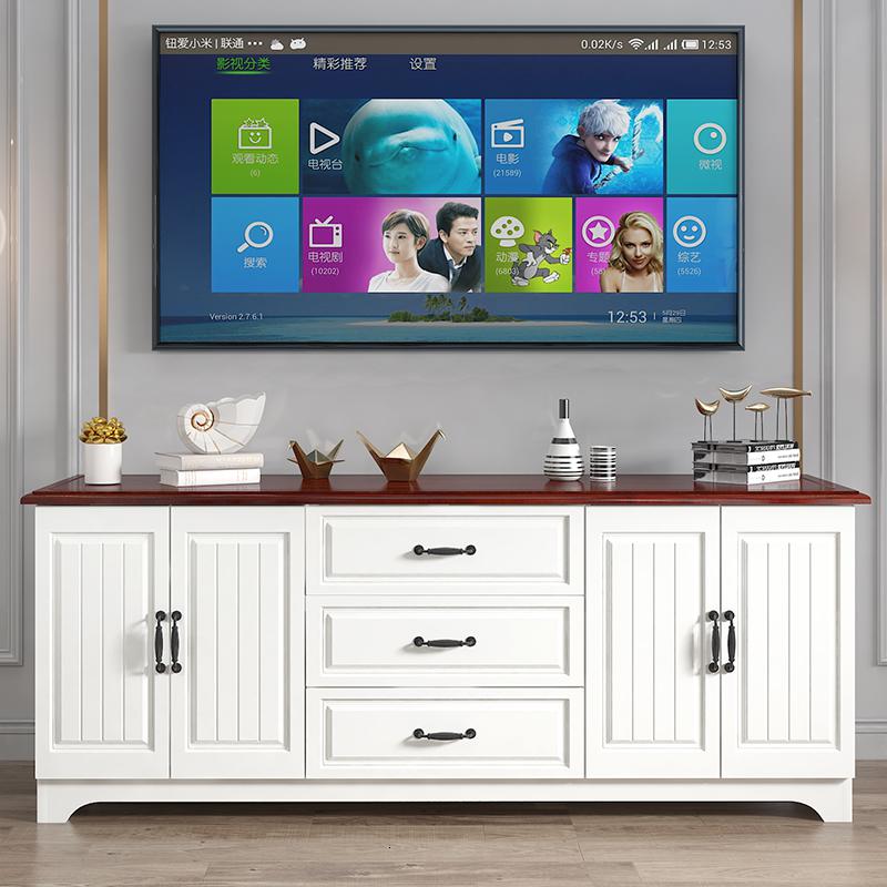 实木电视柜简约小户型白色储物柜组合地柜高款卧室电视柜现代简约 180长*70高*40深白加苹果组装