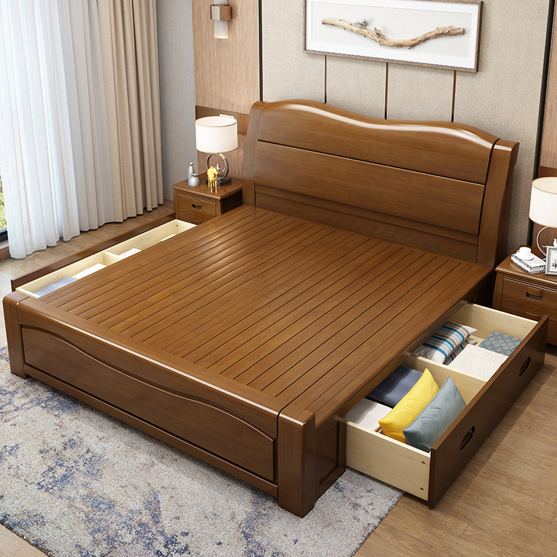 臻远ZY-SMC-129 现代简约实木床双人床 1.8米抽屉高箱