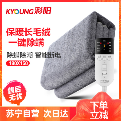 彩阳电热毯(KYOUNG)(1.8*1.5)双人左右控温灰色长毛绒4档控温除螨安全功率无辐射家用除湿烘被防水加大电褥子