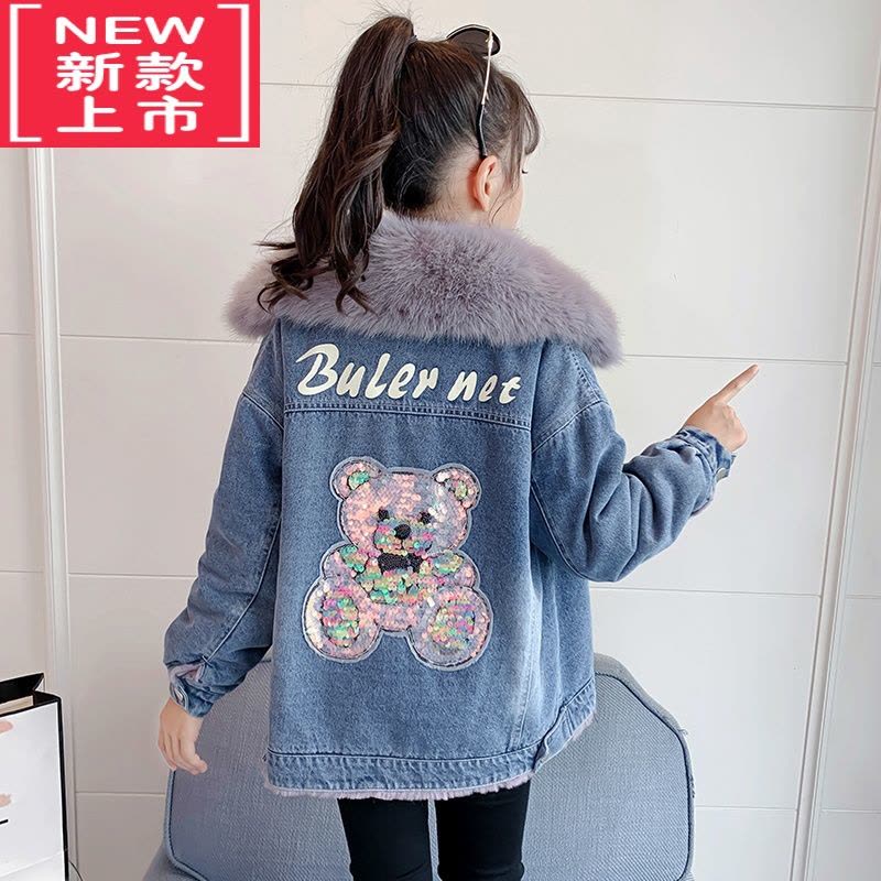 可莉允女童外套秋冬款2022儿童中大童牛仔衣加绒加厚洋气时髦冬装棉衣服棉服图片