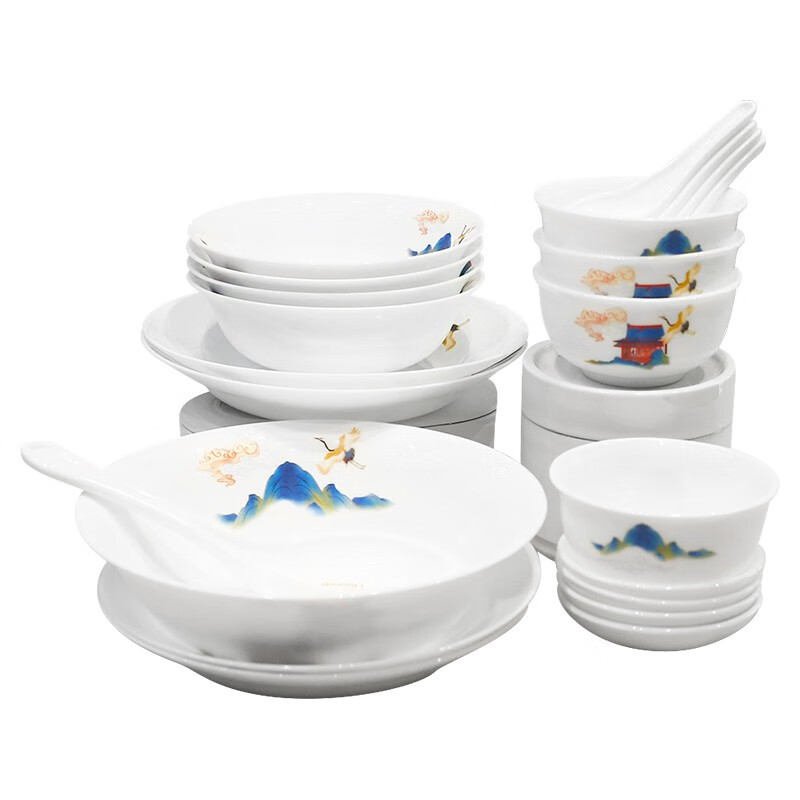 美穗吉家 康宁冰萃玲珑 盛世鸣和系列餐具22件套 CB-BSSM22/KZ/LS 高颜值 易清洁