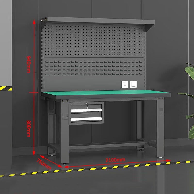 鑫金虎 防静电工作台车间流水线操作台工厂维修检验桌重型钳工台 吊二抽+双挂板2.1m高清大图