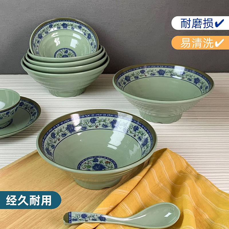 珑伽辛 耐高温密胺螺纹碗 面碗 8英寸蓝青花/个高清大图