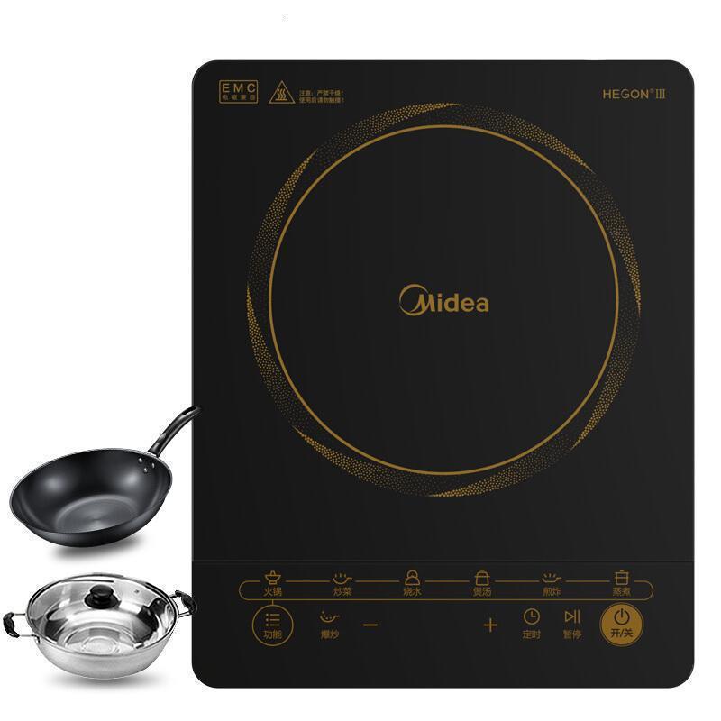 美的(Midea)电磁炉C21-HT2117HM 家用大火力多功能定时 炒菜火锅烧水爆炒电磁灶 配炒锅+汤锅