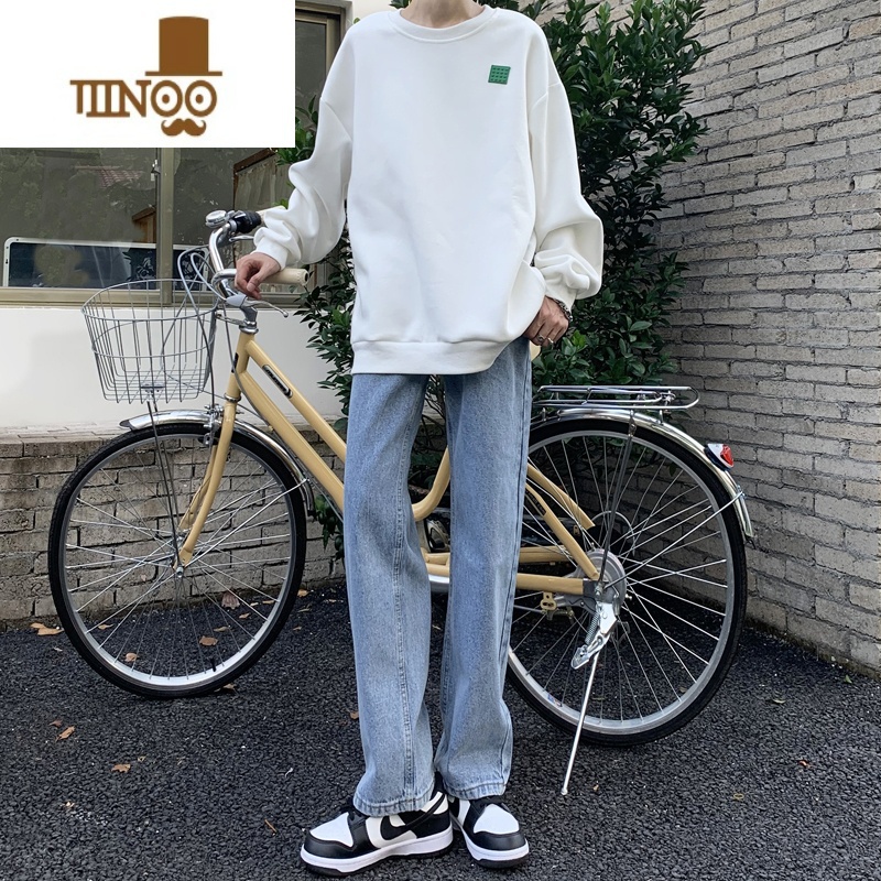 YANXU直筒宽松港风阔腿九分裤子男ins潮流垂感烟灰色做旧灰松宽感高清大图