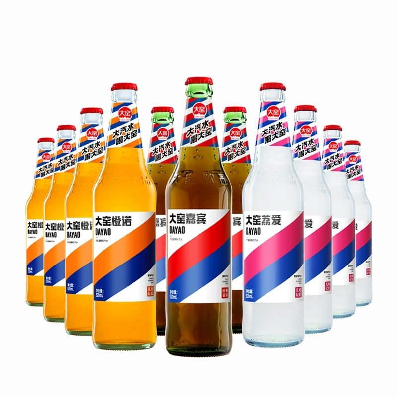 大窑嘉宾玻璃瓶520ml*4瓶橙子荔枝果味碳酸饮料怀旧批发装汽水