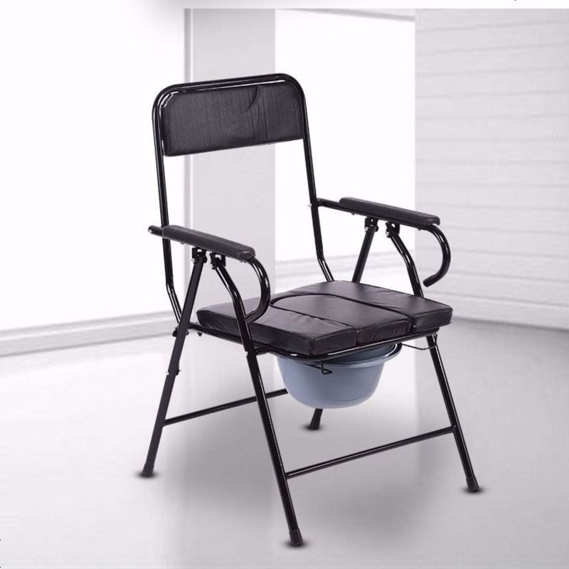 老人坐便器孕妇可折叠老年人成便椅家用坐便椅厕所椅子黑漆全钢款方