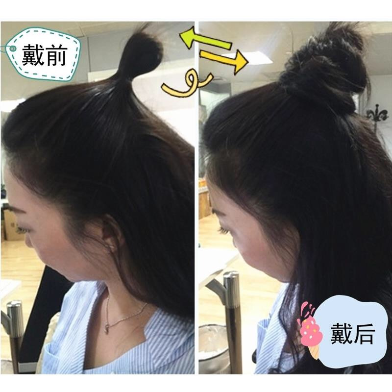 真发半丸子头女发圈盘发小丸子头假发包蓬松自然直发卷花苞头头花 浅棕色 真发发圈