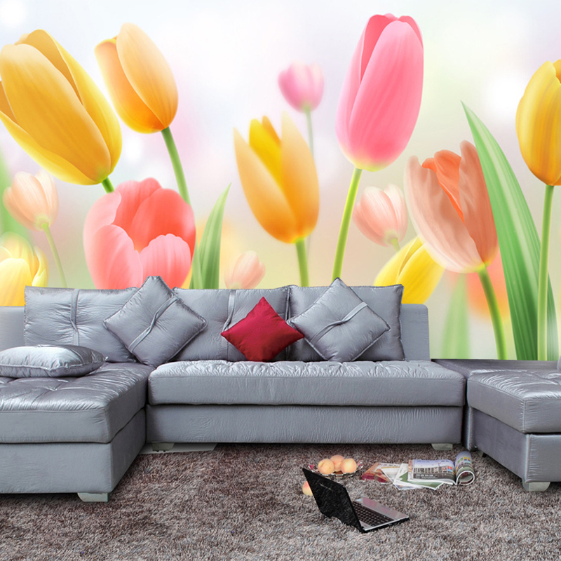 墙布 3d立体电视背景墙壁纸客厅沙卧室无纺布墙纸简约定制壁画郁金香