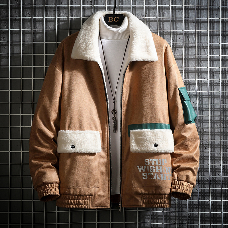 newlake秋冬夹克男士羊羔绒宽松百搭休闲翻领加绒加厚保暖帅气上衣服