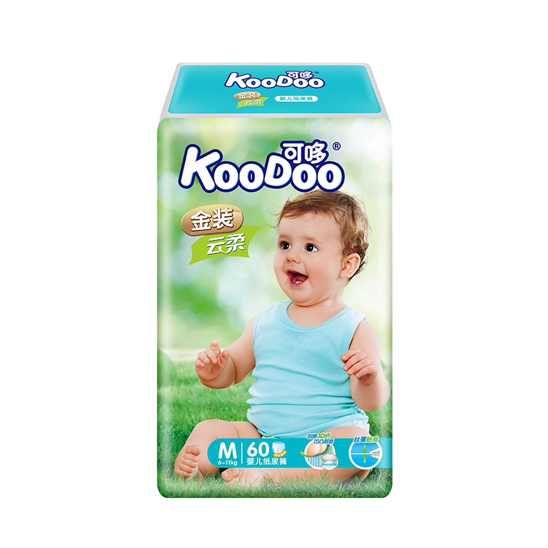 可哆(KooDoo)纸尿裤 金装云柔婴儿尿不湿 中号M码60片[6-11kg]