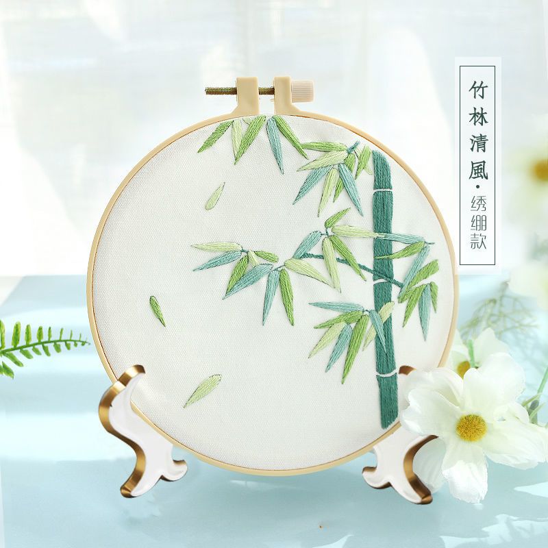 刺绣手工diy自绣制作绣品团扇材料包古风丝带绣新手绣苏绣初学者竹林 