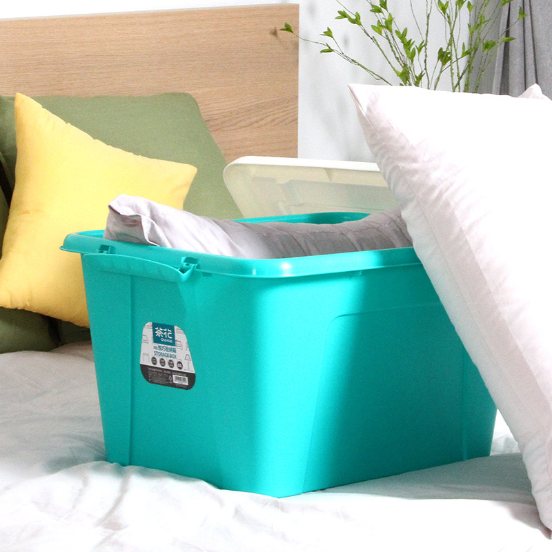 茶花(CHAHUA)收纳箱塑料大号68L收纳盒整理箱玩具衣物棉被滑轮储物箱2899【1个】绿色 2899
