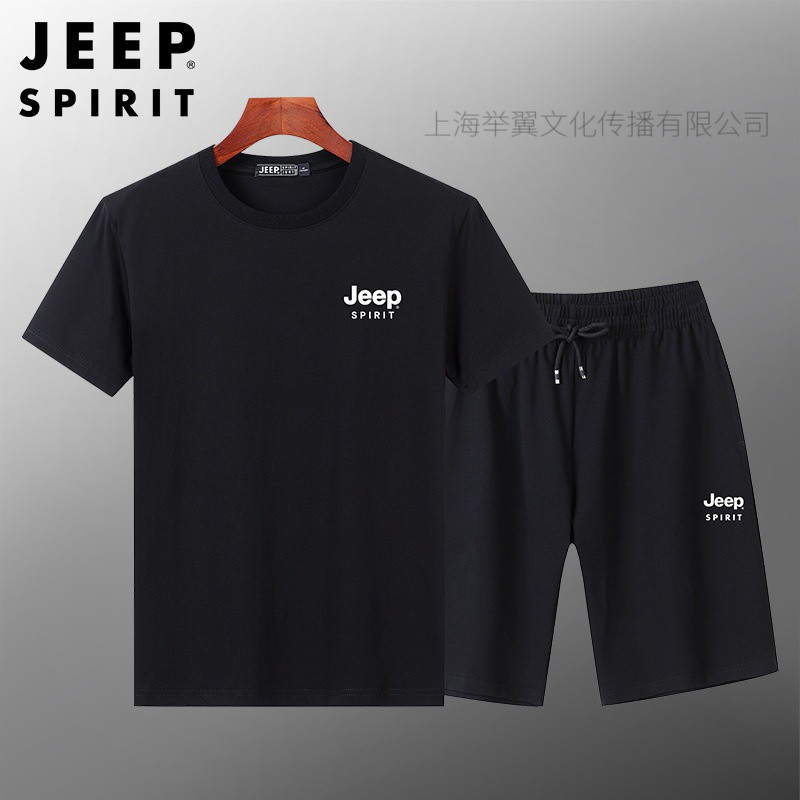 JEEP SPIRIT夏季运动套装男士透气宽松T恤短袖短裤两件套90106157