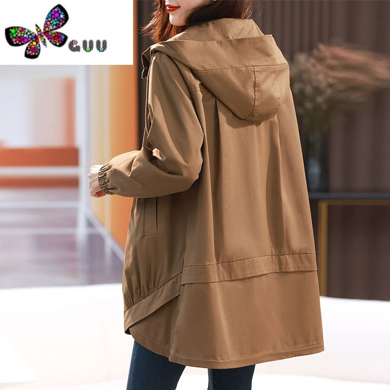 语娄女士款风衣外套宽松休闲中长款洋气2023新款大码胖mm显瘦上衣