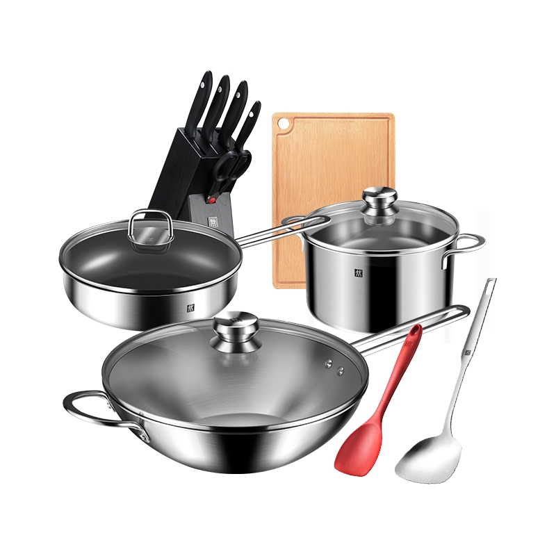 双立人中式30cm炒锅12件套装刀具套装不锈钢不粘煎炒锅珐琅铸铁锅切菜蔬果刀厨房家用组合送砧板送礼自用乔迁礼性价比新品高清大图