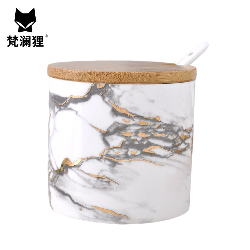 梵澜狸大理石纹陶瓷调味罐TA44 套高清大图