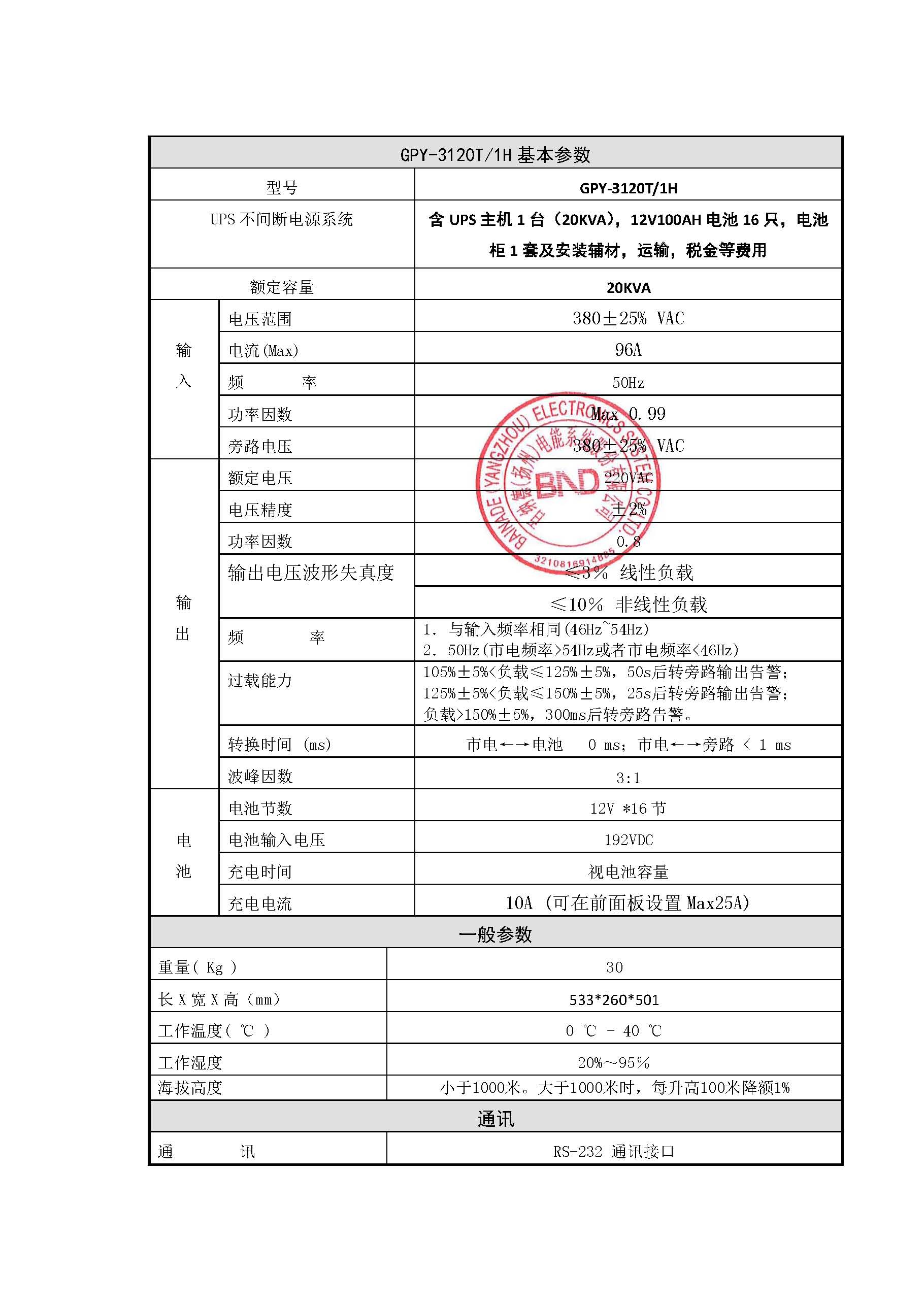 BND GPY-3120T/1H UPS电源高清大图