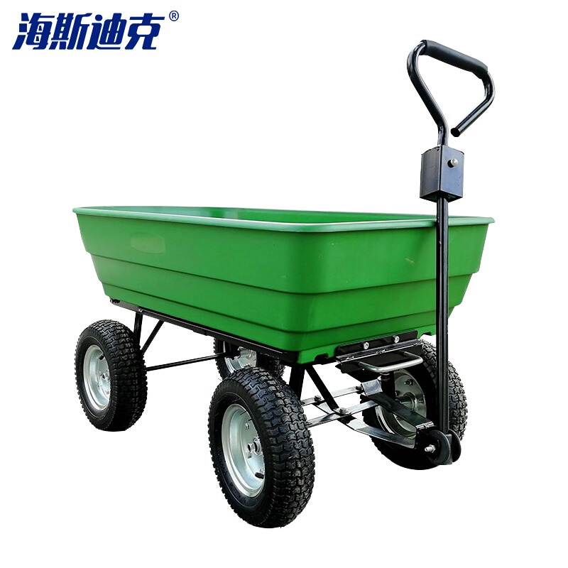 海斯迪克 gnjz-182 四轮搬运手推车 手拉车平板车拖车翻斗车 折叠小推车农用推货车 大款绿色翻斗气态轮子