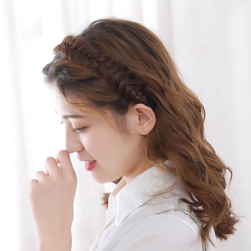 浅棕色假发发箍鱼骨辫发箍麻花辫发箍宽松抽丝发箍发箍带齿防滑发饰