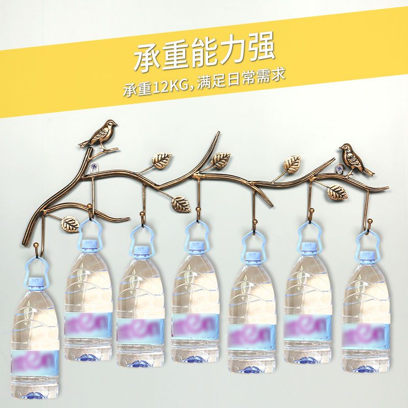 创意挂钩挂衣架卧室门后钩粘贴衣帽钩装饰排钩入户挂衣钩玄关壁挂 叶子小鸟5钩黑金色[螺丝+膨胀塞]