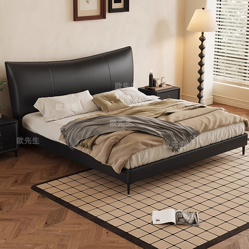 香奈儿头层牛皮床主卧次卧双人大床实木真皮极简婚床 1.8*2.0米【升级版5D床板】 零压护脊舒眠床垫【软硬适中睡感】