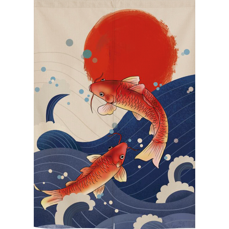 半帘布帘隔断帘子屏风闪电客卧室免打孔日本商铺专用房间 鱼跃龙门