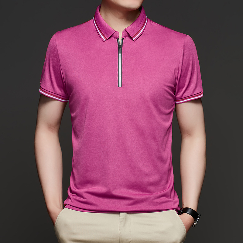 夏季短袖t恤男纯色潮牌男装上衣翻领商务休闲百搭打底POLO衫男高清大图
