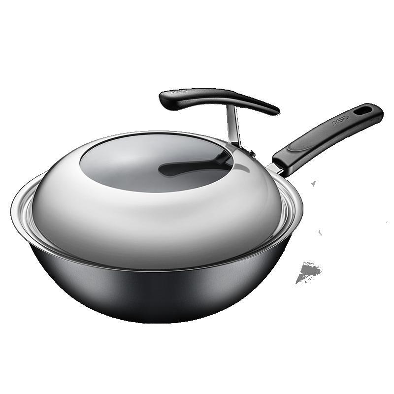 新品爱仕达铁锅无涂层炒锅30cm不锈铸铁锅电磁炉通用平底生铁锅炒锅