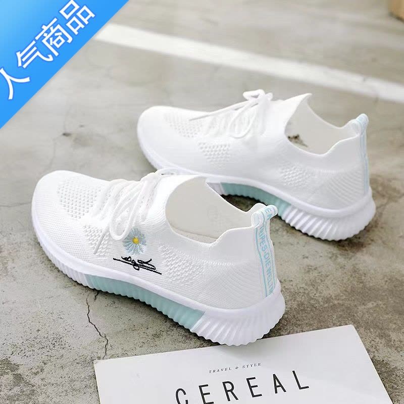 SUNTEK2023夏季新款透气网面运动鞋女飞织休闲小白鞋百搭广场跳舞鞋图片