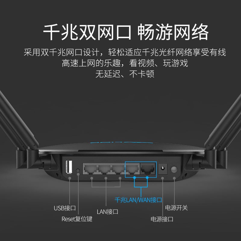 睿因(Wavlink)A42 1200Mbps双频双千兆无线路由器千兆端口家用高速路由WIFI穿墙王