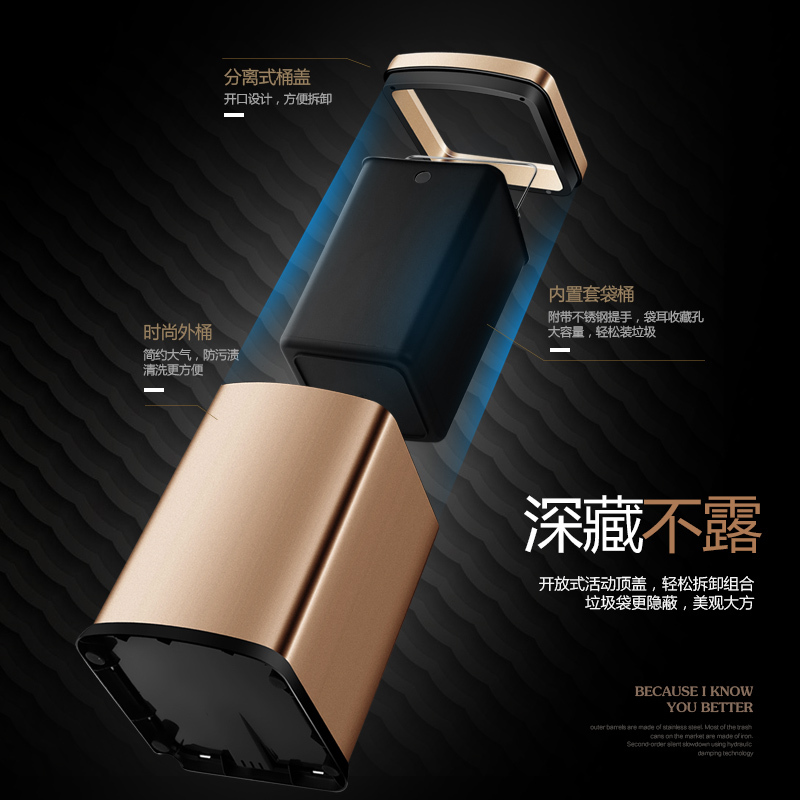 双层办公室不锈钢长方形无盖厨房垃圾桶大号家用商用创意简约北欧