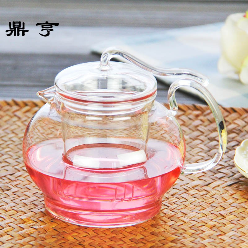 鼎亨花茶具透明花茶壶 三件式耐热茶壶玻璃过滤网 仙踪水壶