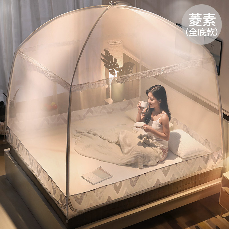 蒙古包蚊帐 1.5 1.8m米床家用双人床三开门全底拉链加高t4PTlzp