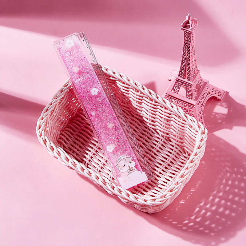 樱花流沙尺子少女心小学生文具创意韩版可爱 卡通 透明直尺20cm 粉色